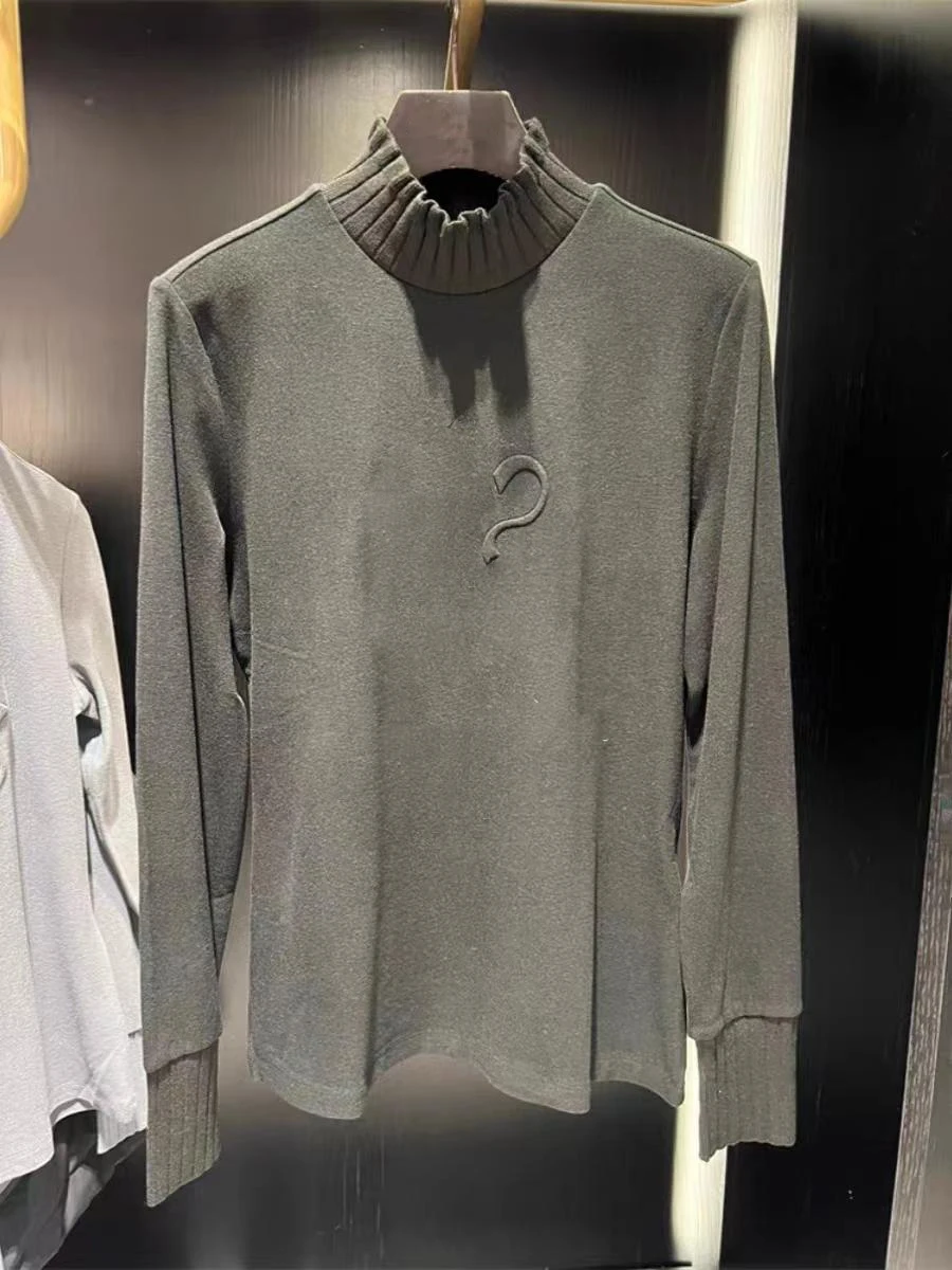 New spring knitted collar golf long sleeves shirt for women fleece soft warm stretch elegant luxury golf apparel sports casual