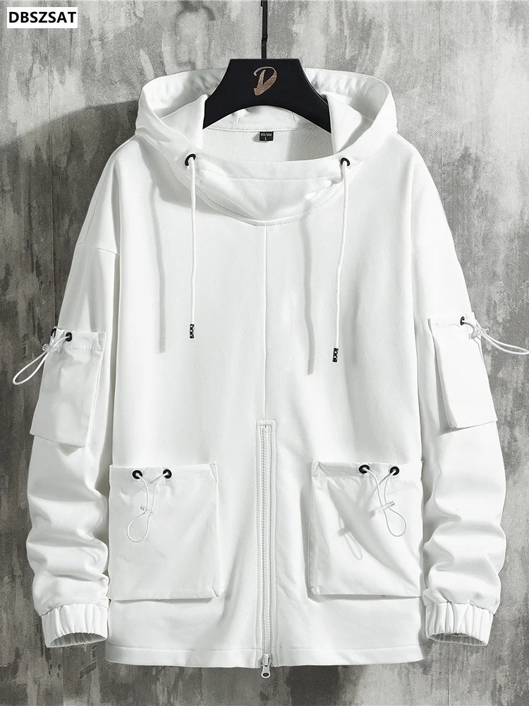 

Толстовка мужская оверсайз с регулируемыми карманами, белый пуловер свободного покроя в стиле хип-хоп, свитшот с капюшоном, уличная одежда, 5XL, весна-лето