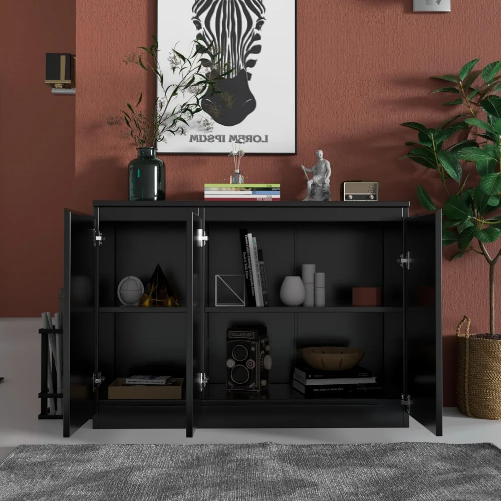 Black Buffet Storage Cabinet with 3 Door, 43" W Coffee Bar Cabinet, Kitchen Buffet Sideboard for Living Room, Kitchen 5