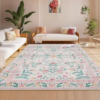 8×10 Washable Pink Boho Floral Area Rug 1