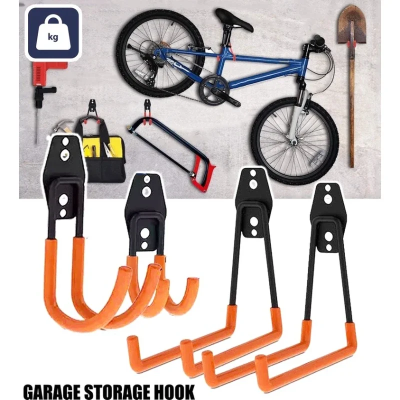 Wall Mount Hooks 3 Size Heavy Duty Metal Bicycle Hanger Garage Organizer Non-Slip Storage Ladder Garden Tools