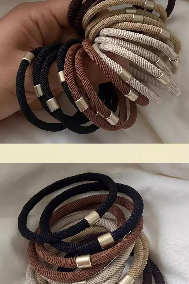 10 teile/satz Haar Krawatten Grundlegende Einfarbig Dicke Hohe Elastizität Elastische Haarband Pferdeschwanz Halter Gummiband Frauen Haar Zubehör – Detail 13