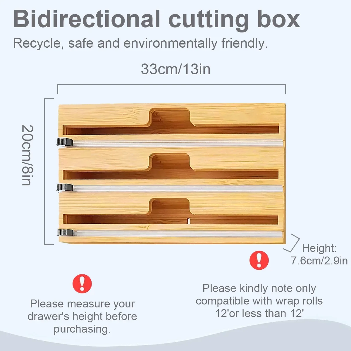 Hot 3 IN 1 Bamboo Wrap Dispenser with Cutter Food Wrap Cling Film Storage Organizer Bamboo Foil Organizer for Kitchen Drawer 6