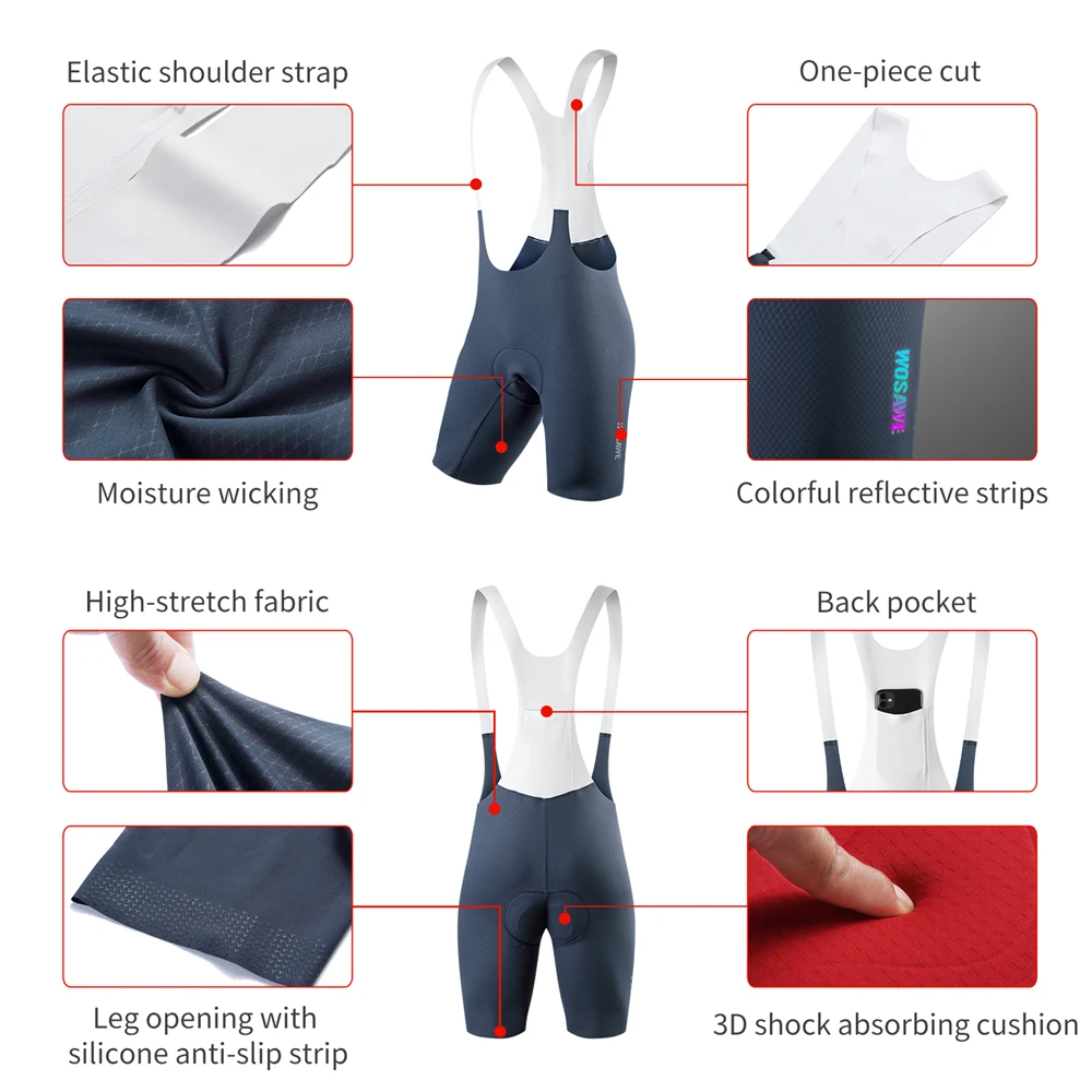 Cycling Bib Shorts WOSAWE Men Cycling Bib Shorts Men's Breathable Mtb Road Bike Tights Race Summer Shorts Elastic Interface