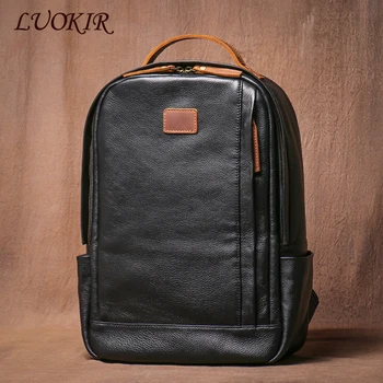 LUOKIR Nuova borsa da uomo in vera pelle Zaino in pelle Crazy Horse Borsa per laptop di grande capacità Elegante zaino da viaggio bicolore 1