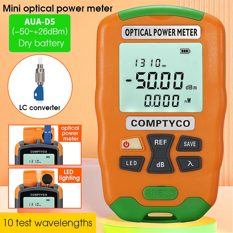 AUA-D5/D7 Handheld Mini 2 in 1 Optical Power Meter -50~+26/-70~+10dBm OPM Optical fiber tester with LED Lighting