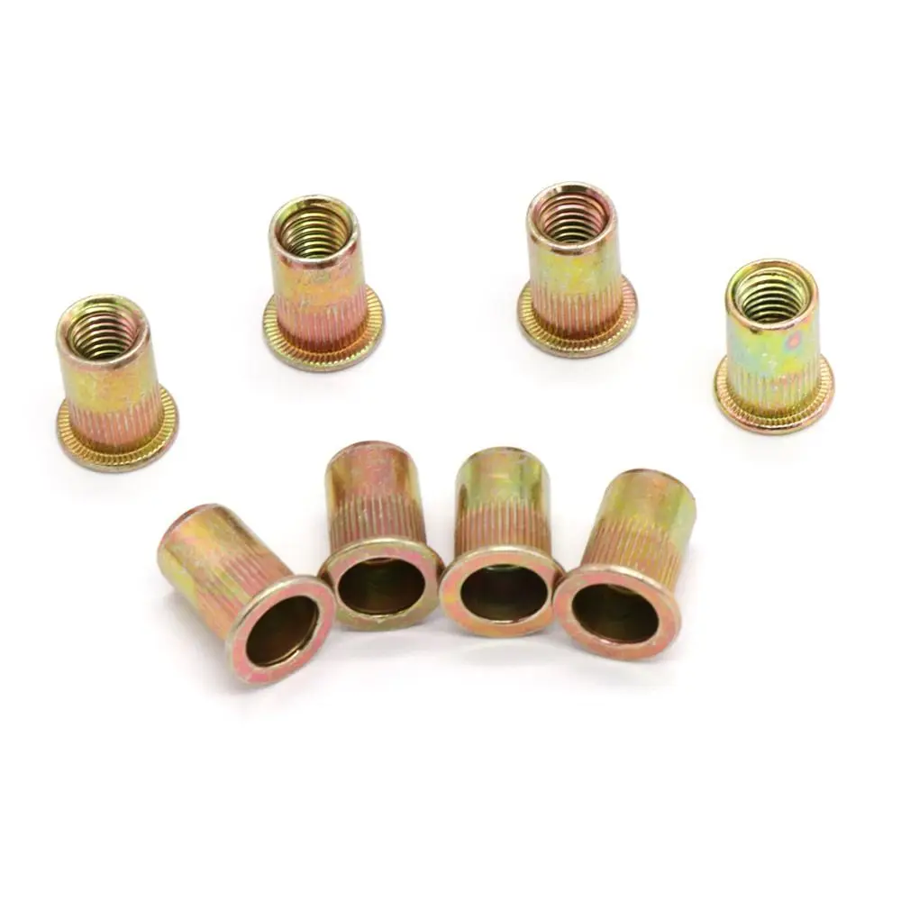 10pcs Threaded Rivet Carbon Steel Rivnut M3 M4 M5 M6 M8 M10 M12 Insert Nutsert Cap Flat Head Rivnut Tool Set