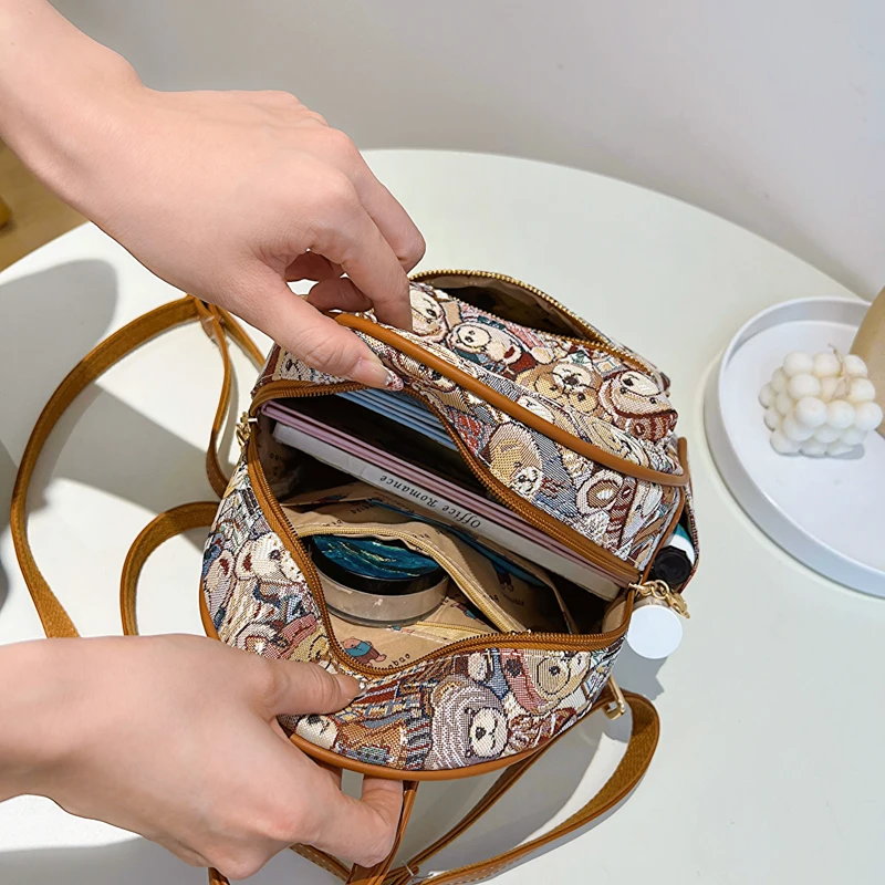 BeiBaoBao Backpack For Women 2023 Bear Jacquard pattern Backpack