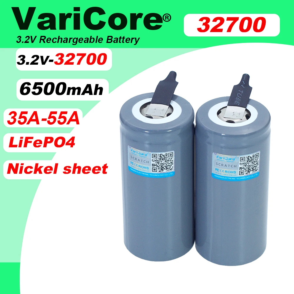 3.2V 32700 6500mAh LiFePO4 Battery 35A Continuous Discharge Maximum 55A High power Batteries+DIY Nickel sheets VariCore rechargeable lithium batteries