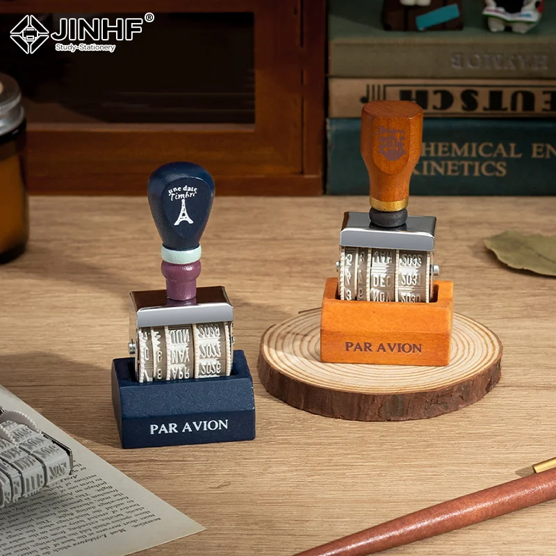 빈티지 나무 손잡이 날짜 롤러 스탬프 DIY 스크랩북 플래너 핸드 계정 저널 스탬프 카와이 문구 사무용품