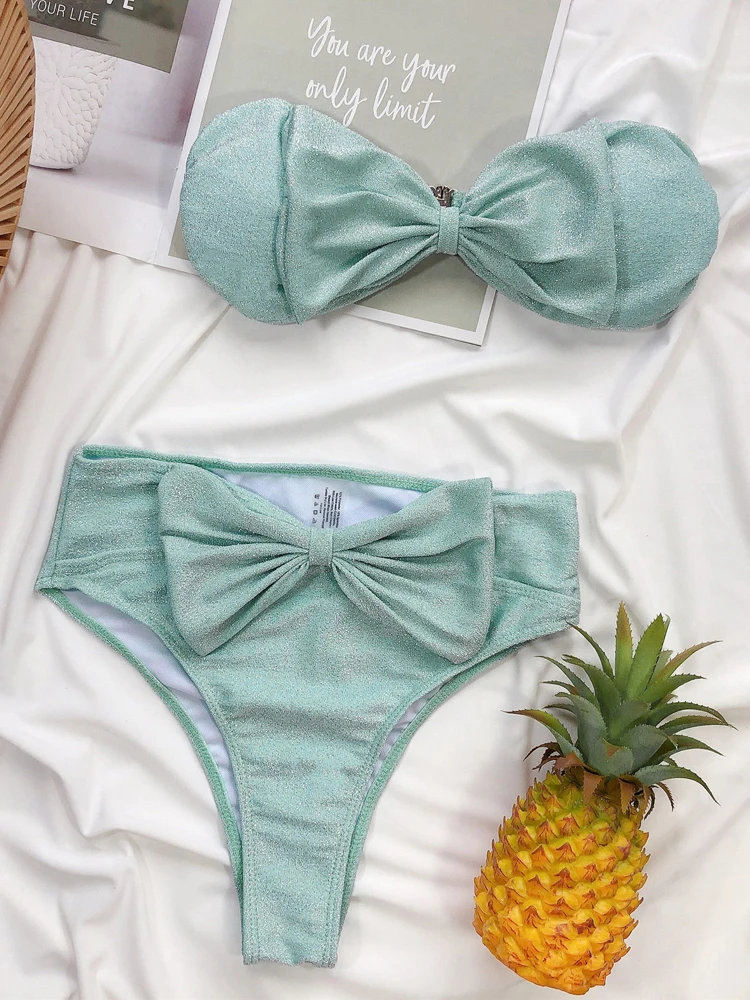Women Swimwear Sexy bowknot Bikini Swimsuit Bikini Set Two piece set Bathing Suit Pleated Bikinis Thong Beachwear
