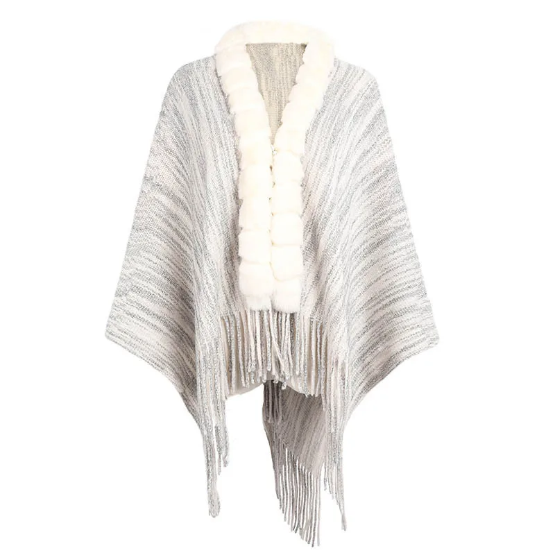 Autumn Winter Warm knitted Imitation Wool Collar Tassel shawl Fashionable Upscale  Poncho Lady Capes Beige Cloaks