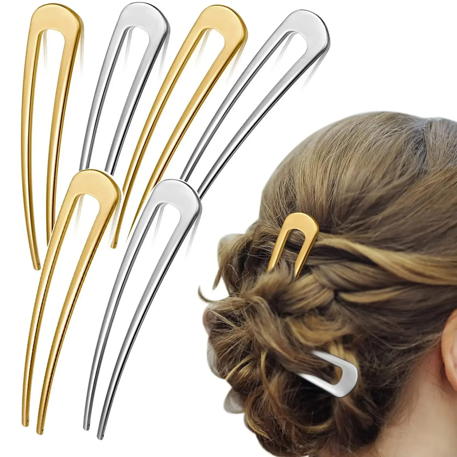 U Shaped Hair Pins Hair Fork French Pin 2 Prong Updo Chignon Forks Stick Accessories For Women Girls