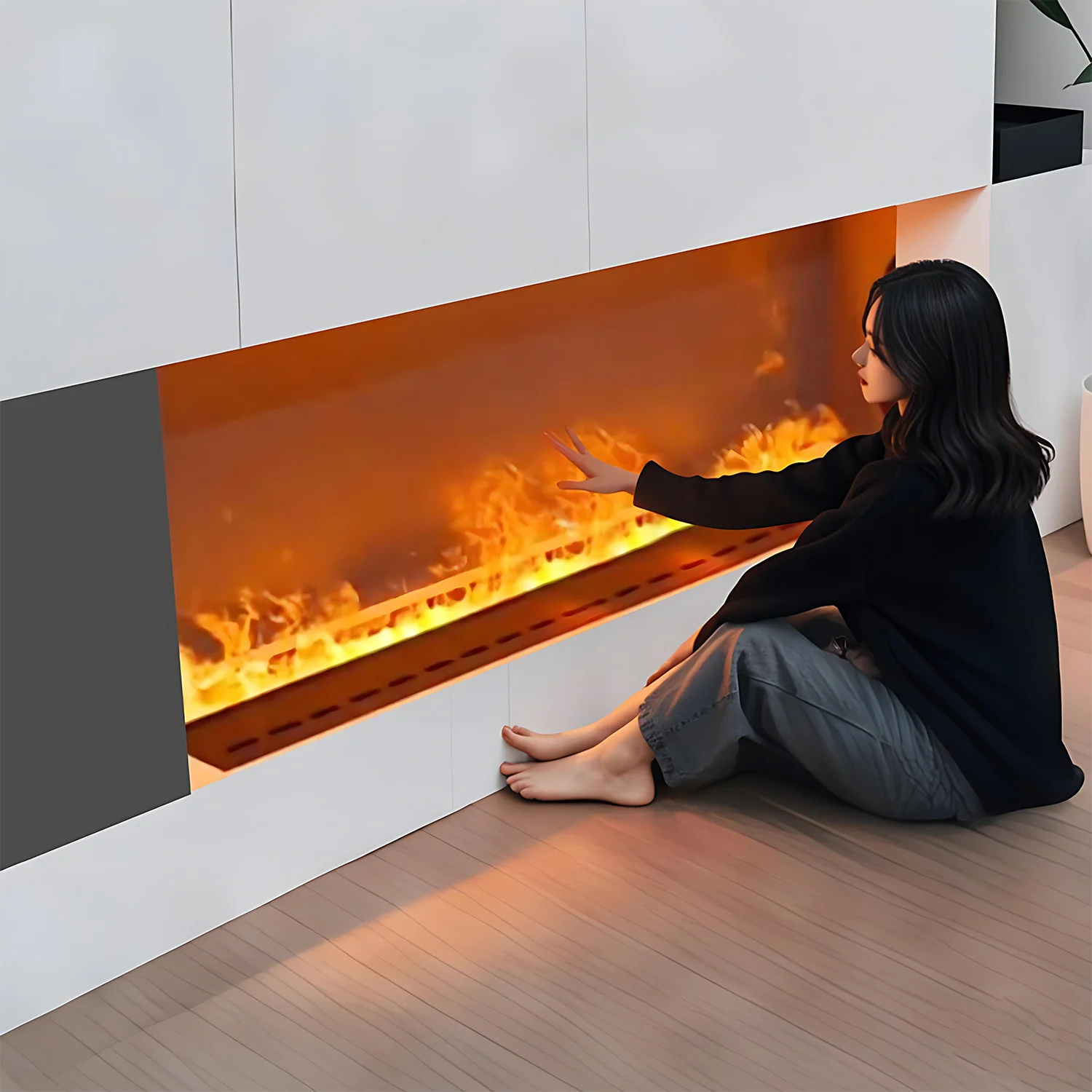 Modern 304 Stainless Steel Fireplace TV Stand with Imported Chip Ultrasonic Mist Humidifier Remote Control
