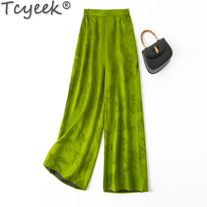 

Tcyeek 45MM Real Silk Long Pants Woman Trousers Fashion 100% Mulberry Silk Pants for Women Clothes Spring Summer Wide Leg Pants