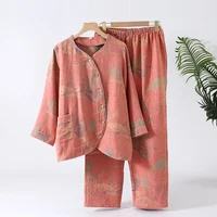 2026 New Spring/Summer Women's Pajama Set 100% Cotton Jacquard Flower Long Sleeve Long Pants Large Home Clothes Two Piece Set - Image 5
