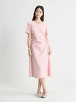 DUSHU【3 Colors】Women T-Shirt Dress Round Neck Casual Female Spring New Long Simple Dresses Pink Dress 24DY82827