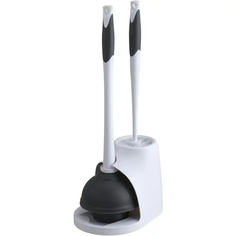

Toilet Plunger and Bowl Brush Combo Set with Caddy, White/Gray