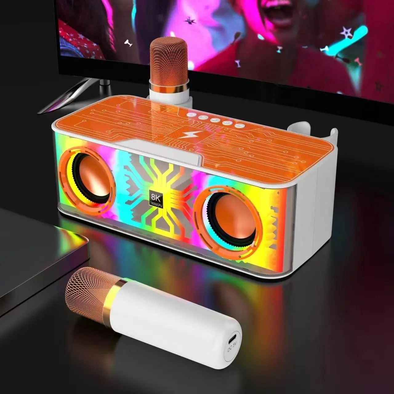 

New wireless Bluetooth audio desktop subwoofer dazzling light Bluetooth wireless charging K-song small speaker