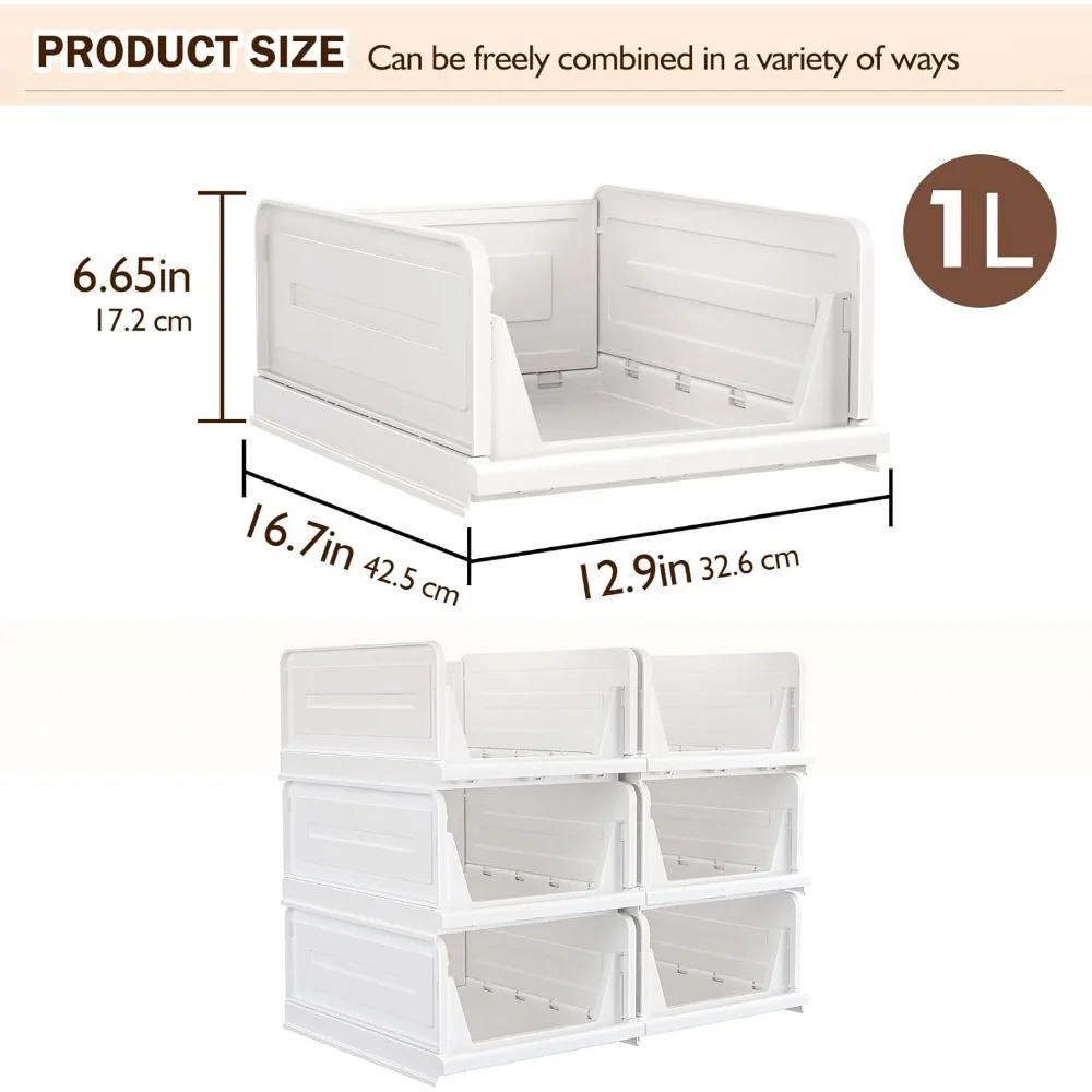 6 Pack Folding Closet Organizers Storage Box, Stackable Storage Bins, Plastic Drawer Basket Closet Storage for Wardrobe Cupboard