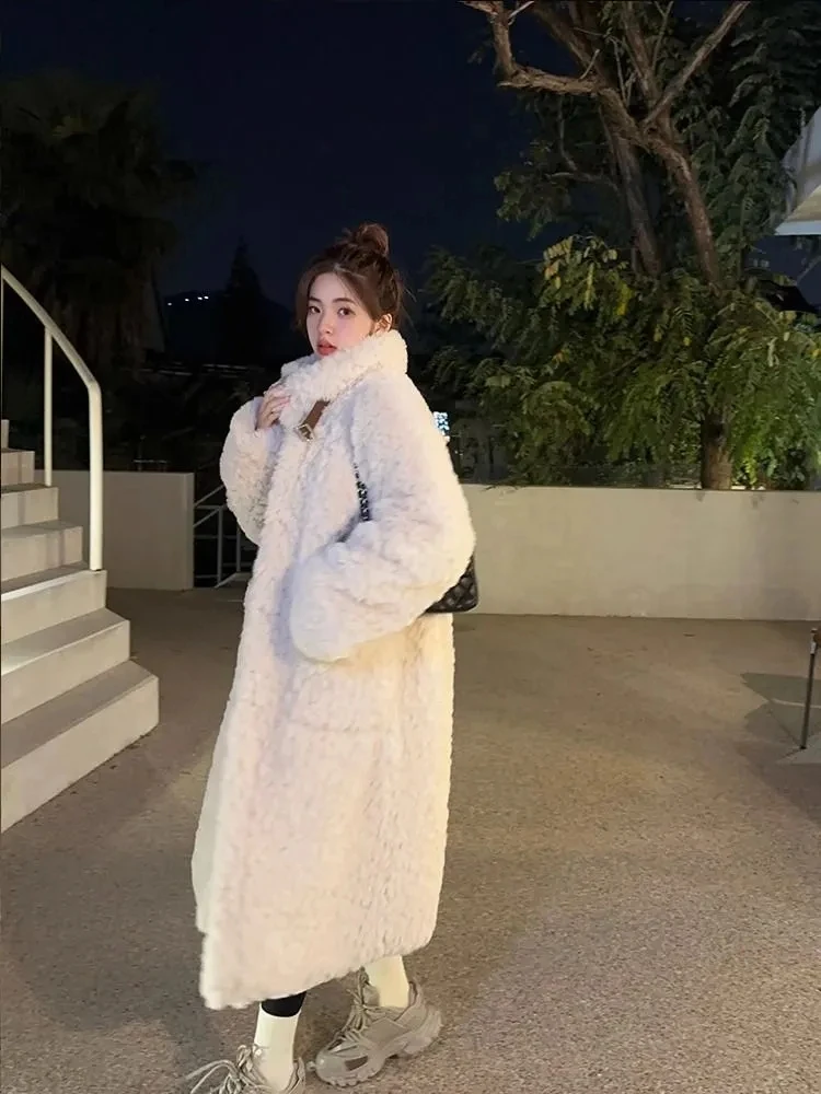 Thicken Long Lambwool Faux Fur Overcoats Stand Collar Warm Winter Chaquetas High Quality Women Jackets Korean Elegant Furry Coat
