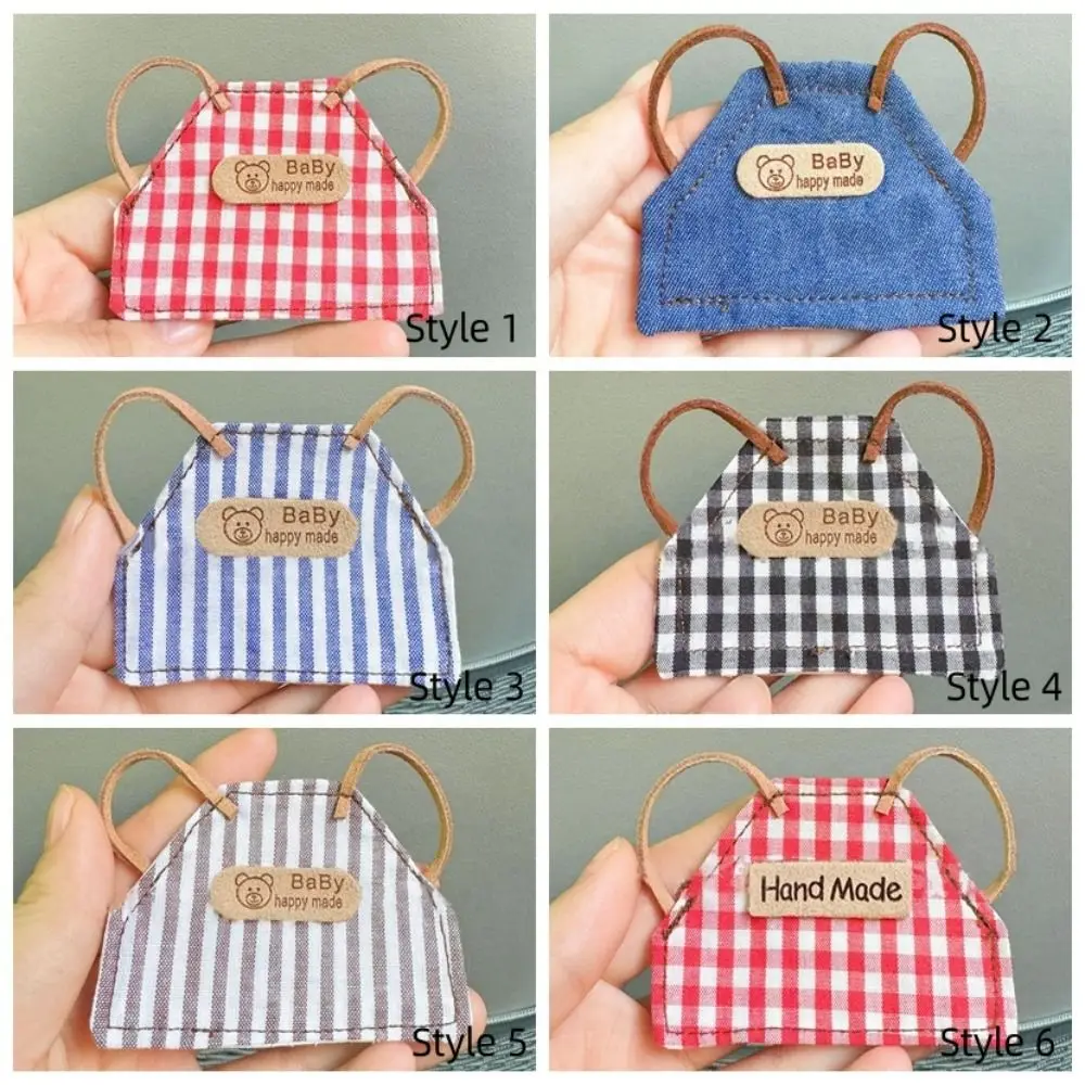Mini Doll Plaid Striped Doll Denim Apron DIY Retro 10cm/15cm Doll Clothes Dress Up Handmade Plush Dolls Outfit Doll Accessories