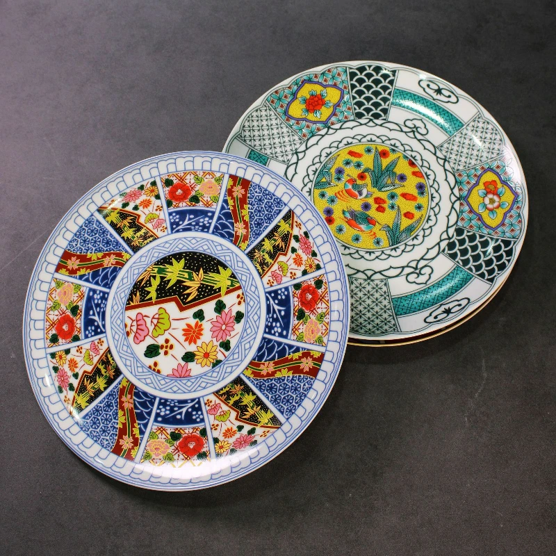 Ceramic Tableware Household Plate Retro Flower Texture Large Disc Sashimi Dessert Pastry Sushi Plate Restaurant Home Tableware