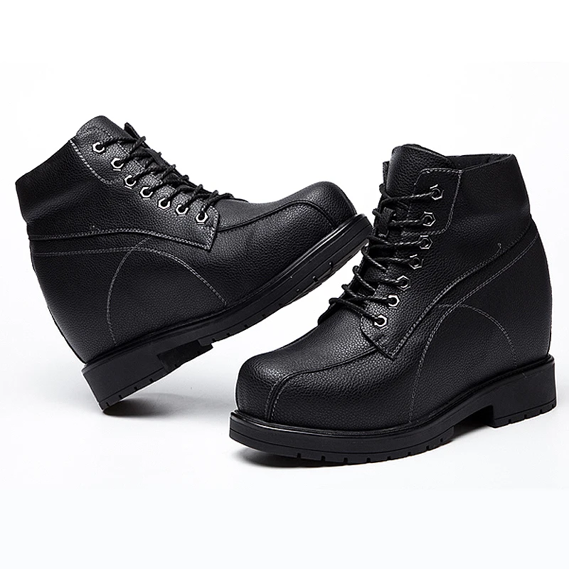 CALTO Scarpe rialzate invisibili da uomo uomo con rialzo in altezza - Stivaletti alti con lacci in pelle premium neri - 3.2 pollici più alti - T14002 - Taglia 6