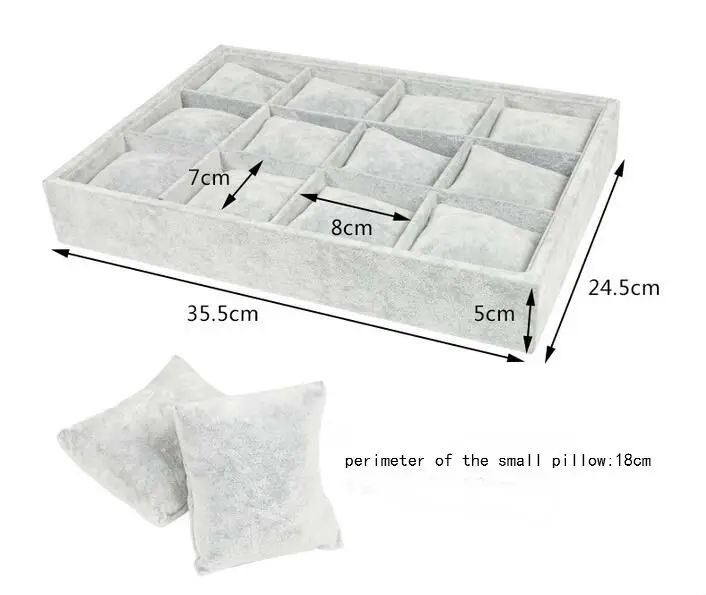 클래식 16 스타일 그레이 벨벳 쥬얼리 트레이 보석 주최자 보관 상자 시계 홀더 목걸이 반지 귀걸이 펜던트 스탠드 시리즈
