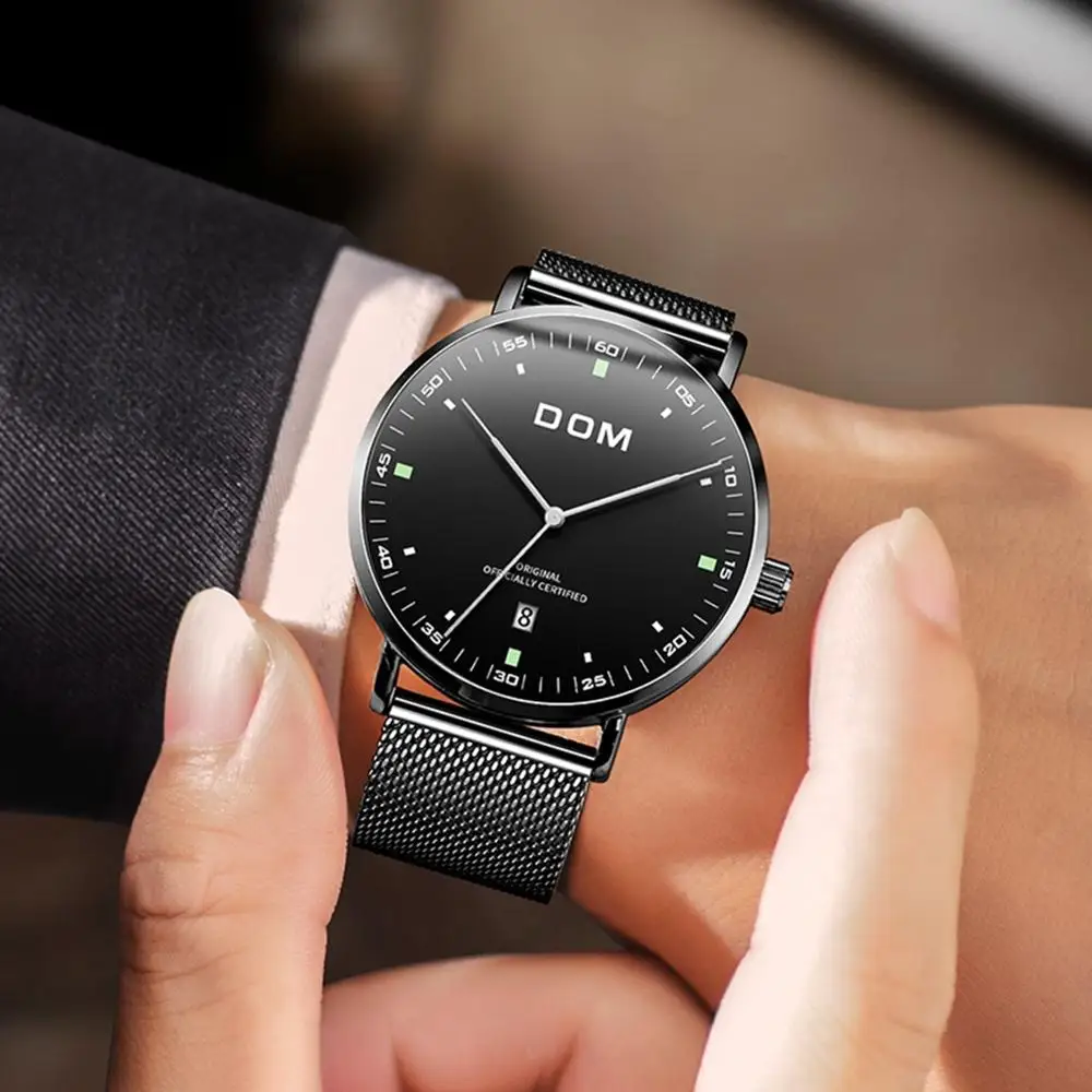 DOM Men Watches Luxury Brand Ultra Thin Quartz Watch Sport  Waterproof Steel Belt Business Clock Wrist Watch M-1290