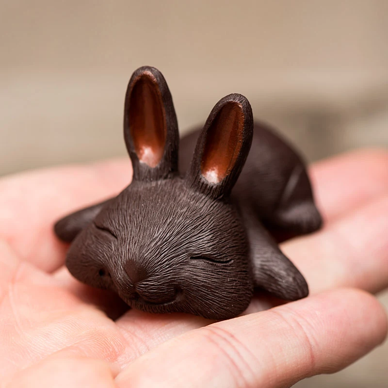 ZiSha Tea Pet Purple Clay Rabbit Cute Bunny Sculpture Figurine Desktop Crafts Gongfu Accessories Sets Zen Home Decor |