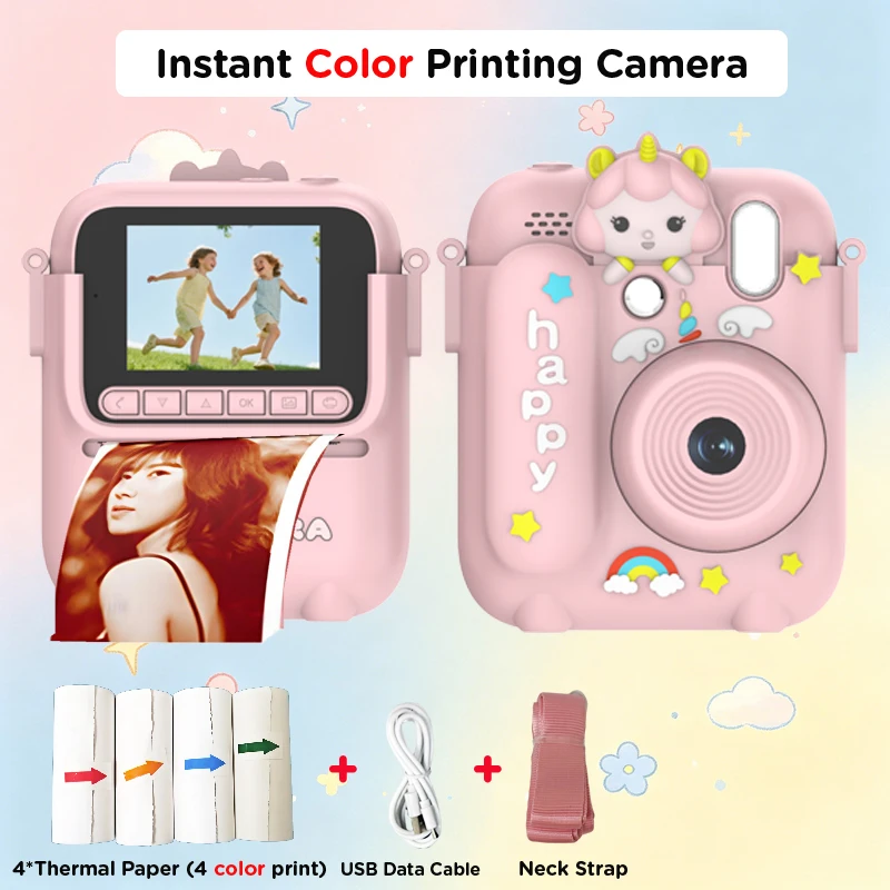 Children's Instant Color Print Camera with 32GB Storage, 1080P Video, and Built-in Games