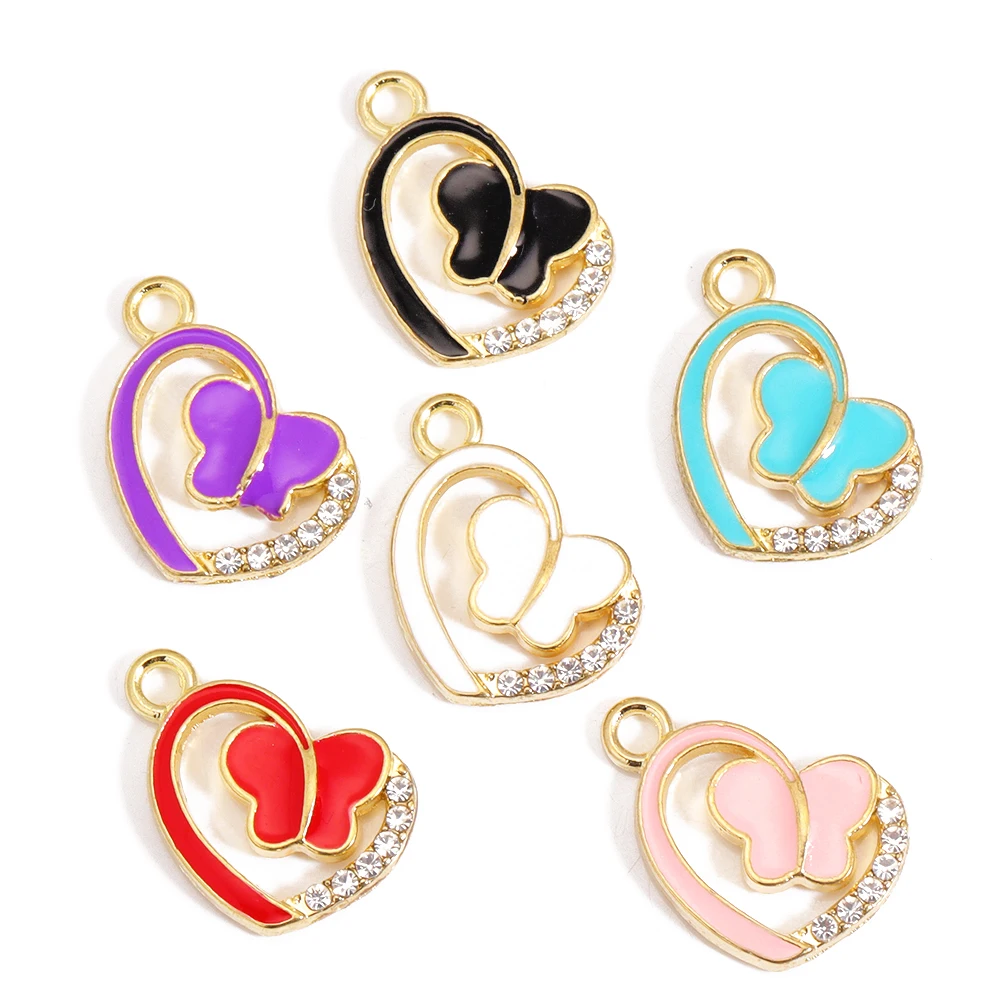 10 Stücke Mode-design emaille farbe schmetterling Liebe Strass legierung anhänger charme Für frauen ohrringe halskette diy schmuck machen – Detail 5