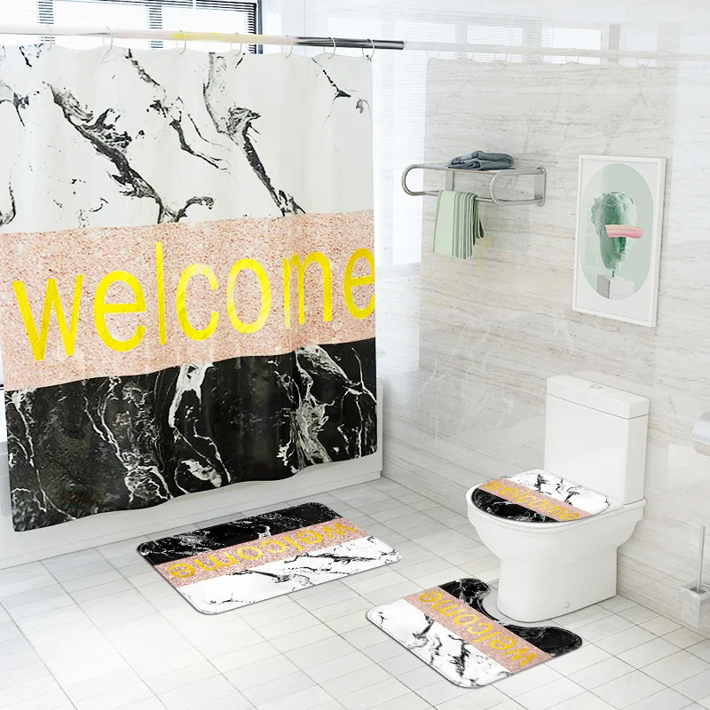 Simple Letter Print Home Decor Bathroom Toilet Cover Sets Waterproof