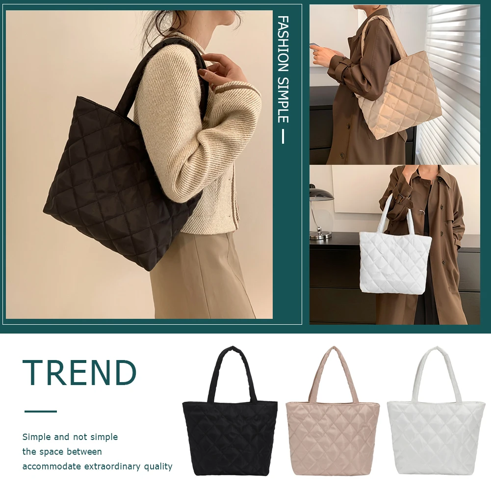 Gray Fashionable Rhombus Embroidery Large Capacity Multi-pocket Shoulder  Handheld Tote Bag For Women