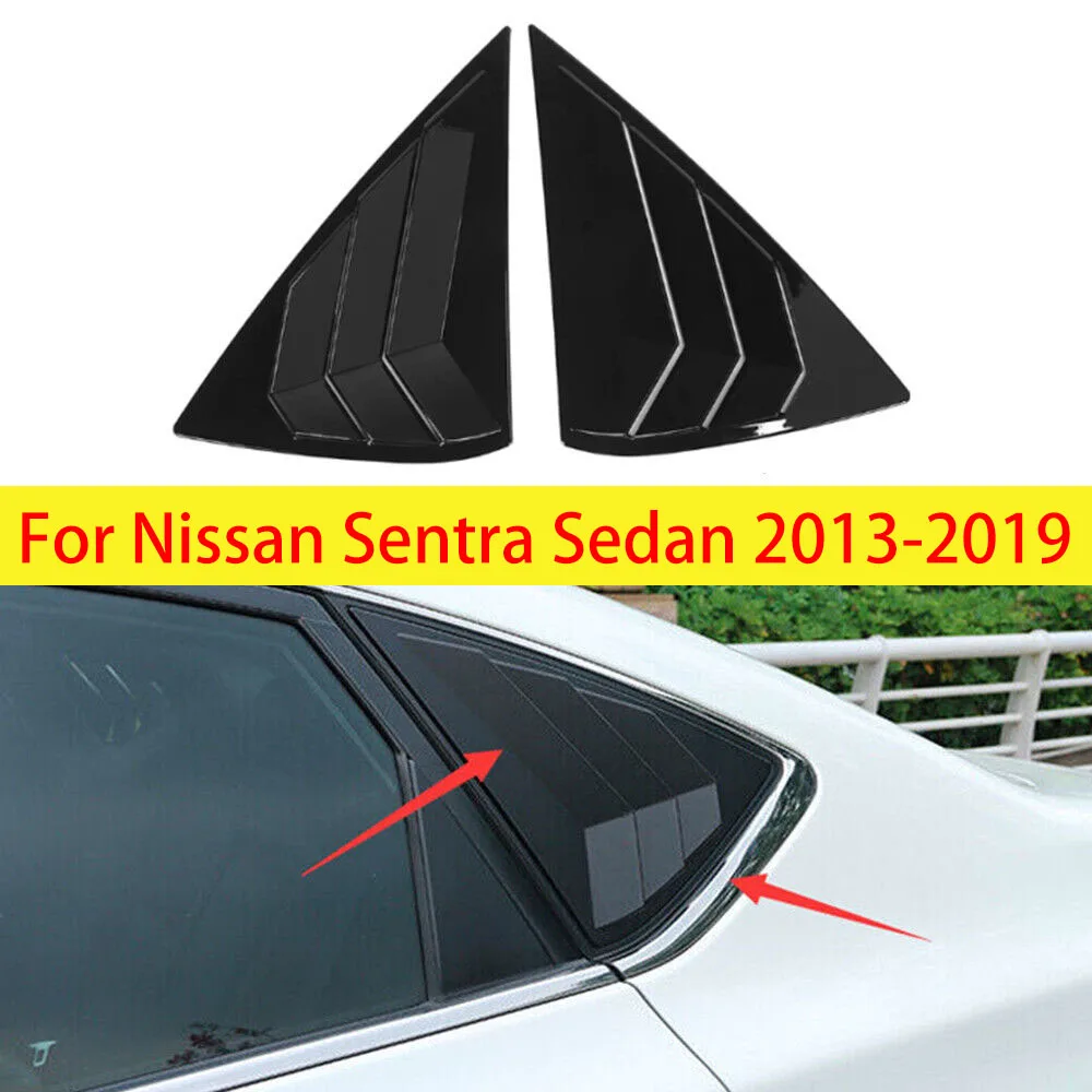 

For Nissan Sentra Sedan 2013-2019 Car Rear Louver Window Side Shutter Cover Trim Sticker Vent Scoop ABS Carbon Fiber Gloss Black