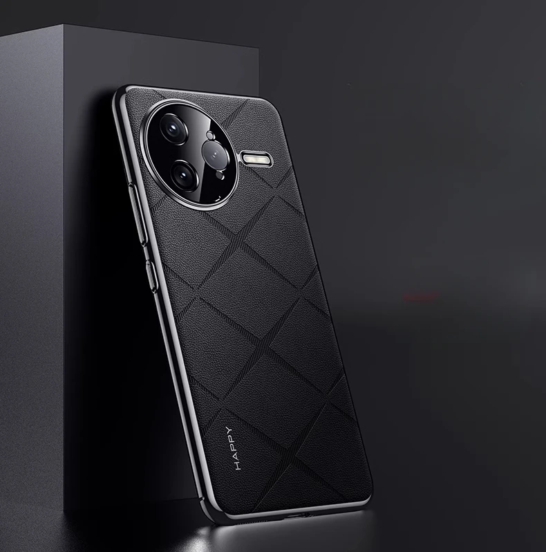 Luxury Leather Phone Case with Plating Camera Lens Protection