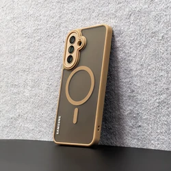 Frosted Magnetic Wireless Charger Case with Lens Protection Cover - Galaxy S23 Ultra (Khaki)