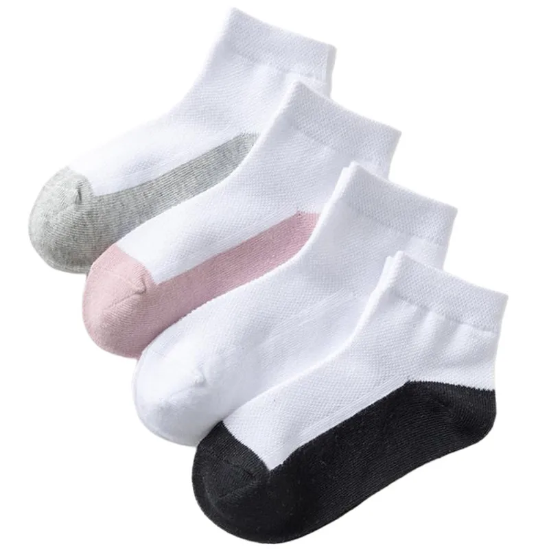 

4pairs/Lot Spring Autumn Dirt Resistant Socks Cotton Breathable Solid White Pink Student Sock For Boys Girls Children