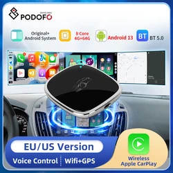 Podofo Wireless Carplay Ai Box Android Auto Adapter Carplay Mini Box Android13 4+64G For Car with OEM CarPlay For Toyota Hyundai