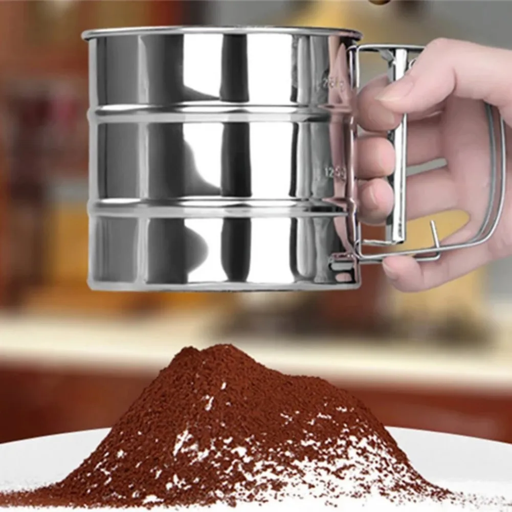 

Stainless Steel Flour Sifter Fine Mesh Powder Flour Sieve Icing Sugar Manual Sieve Cup Home Kitchen Gadget Baking Pastry Tool