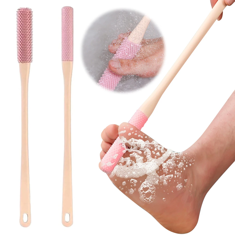 2Pcs Toe Cleaning Brush Toe Seam Scrubbing Brush with Long Handle Rubbing Foot Tool for Ash Wash Dead Skin Remove