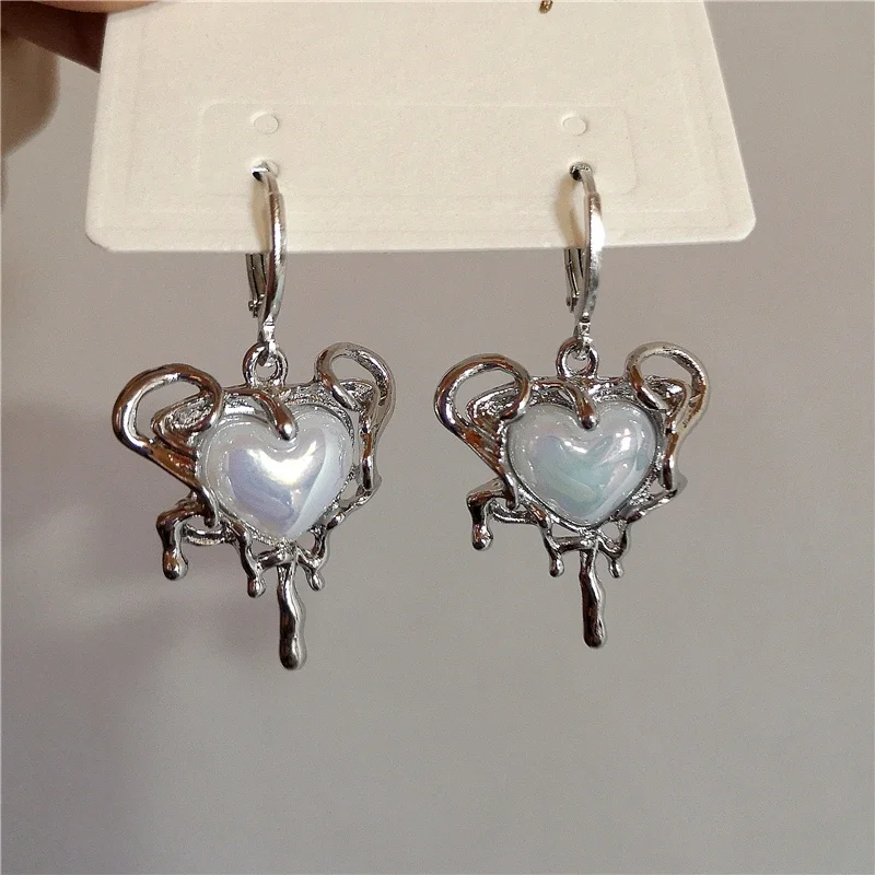 Goth Harajuku Vintage Peach Heart Fairy Angel Moon Pendant Earrings Women Egirl Trendy Aesthetic Y2K Jewelry Accessories pendant earrings
