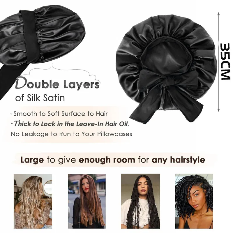 Satin Hair Bonnet Women Silk Adjustable Night Cap for Braids Curly Long Hair satin hair bonnet
