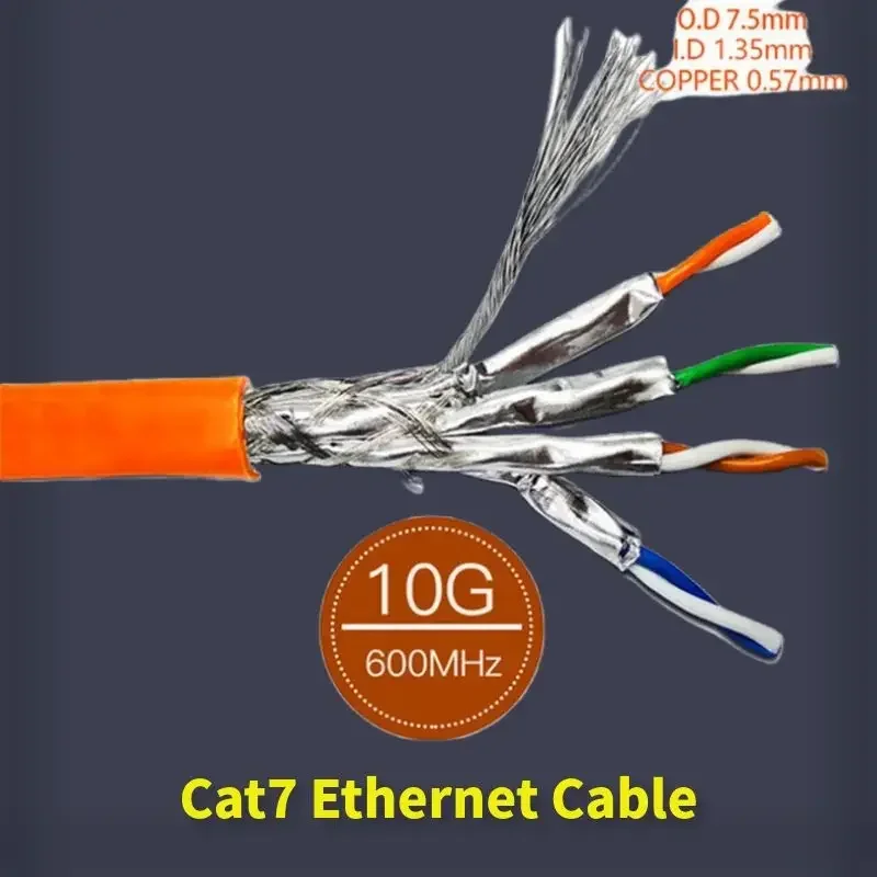 Ethernet Cable Cat 7 Network Wire Double Shield Lszh 10g 600mhz Orange Cat7  Sftp Installation Cable Rj45 23awg 0.57mm Copper - Ethernet Cables -  AliExpress