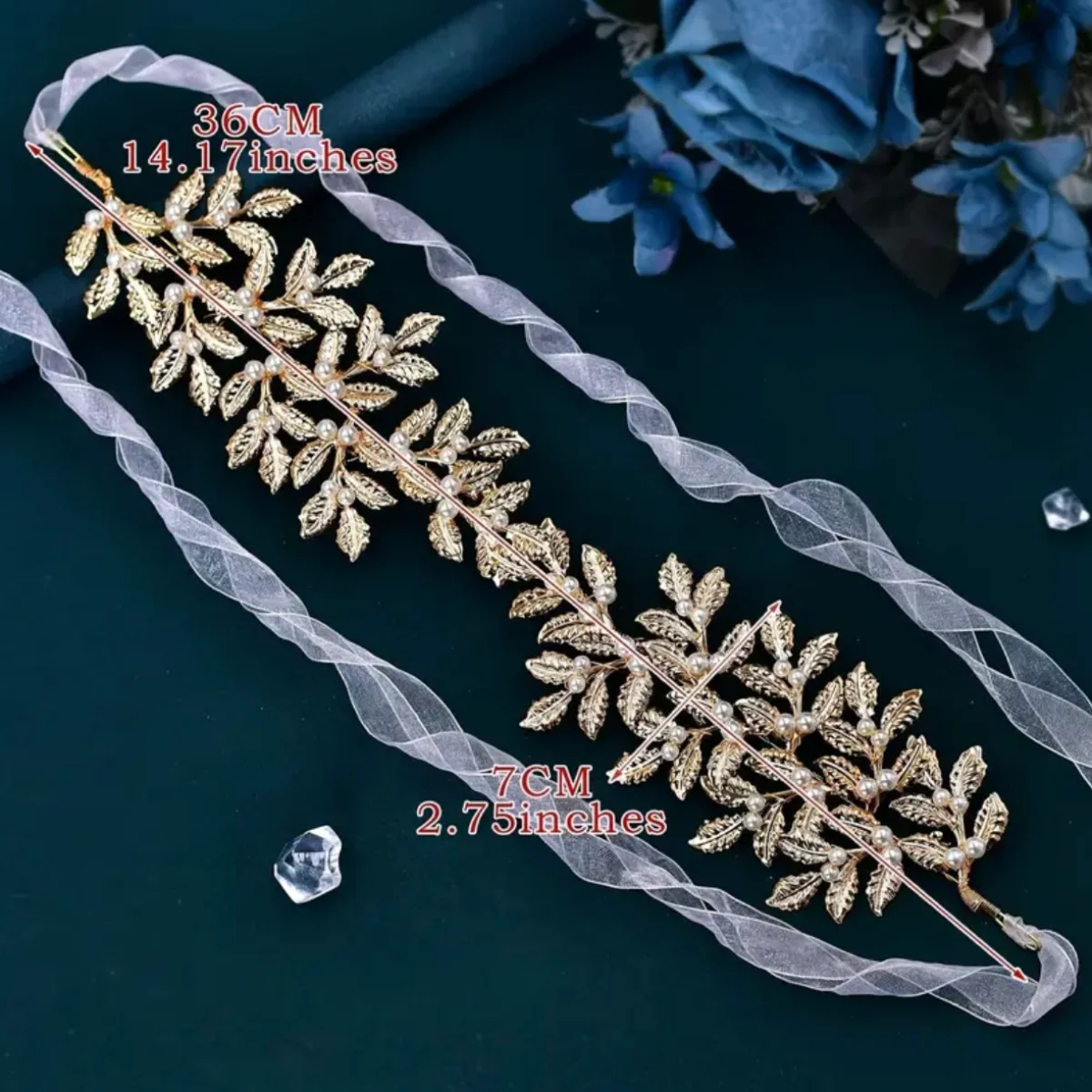 Faux Pearl Golden Leaf Belt Metal Waist Seal Vintage Lace Up 