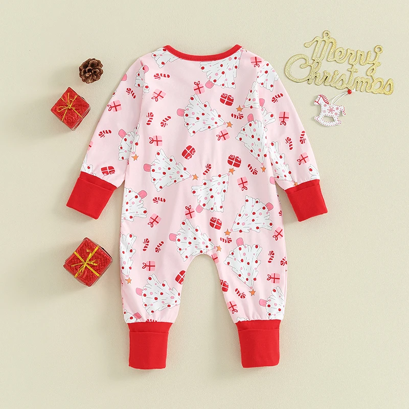

Newborn Infant Baby Girls Boys Christmas Outfit Long Sleeve Christmas Tree Print Romper Jumpsuit Fall Clothes