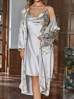 Two-Piece Floral Print Nightgown and Robe Set Comfortable and Breathable Multiple Colors Available Essential for Home Leisure - Image 3