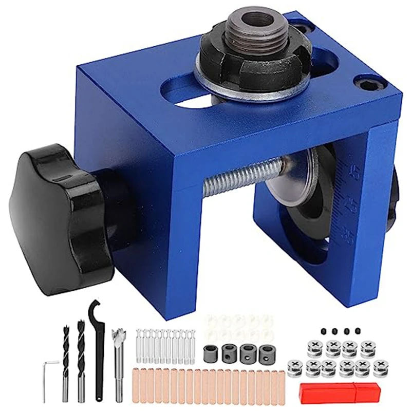 

3-In-1 Punching Locator Round Wood Tenon Woodworking Punching Locator Kit Blue&Black For Woodworking Drilling