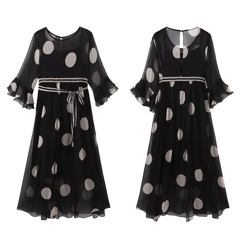 

Chiffon Silk Sleeve Dress In Summer 2023 New Mid-length Women's High-end Temperament Fashion Loose Slim High-end Polka Dot Skirt